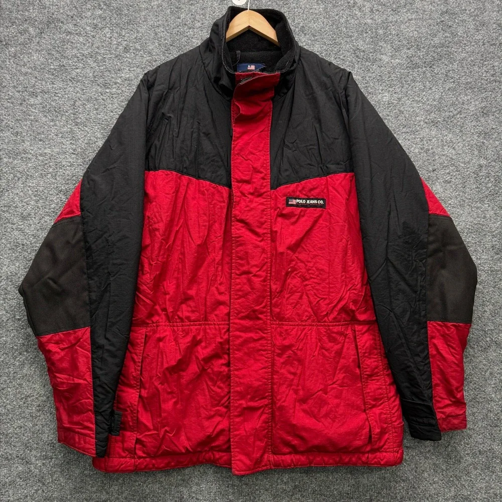 Polo Jeans Co Ralph Lauren Jacket Mens‎ L Red Heavyweight Fleece Lined Outdoor